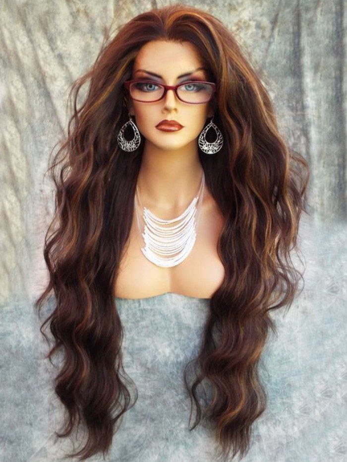 

Long Shaggy Natural Wavy Synthetic Wig, Dark auburn