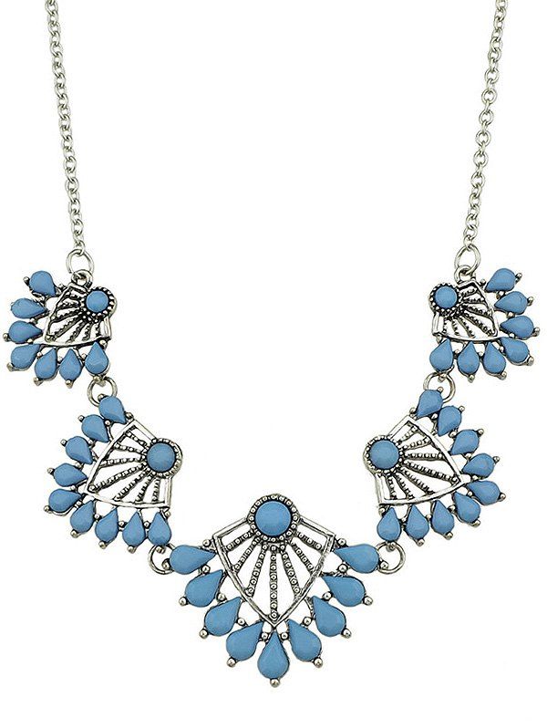 

Boho Artificial Turquoise Gems Metal Embellished Necklace, Blue