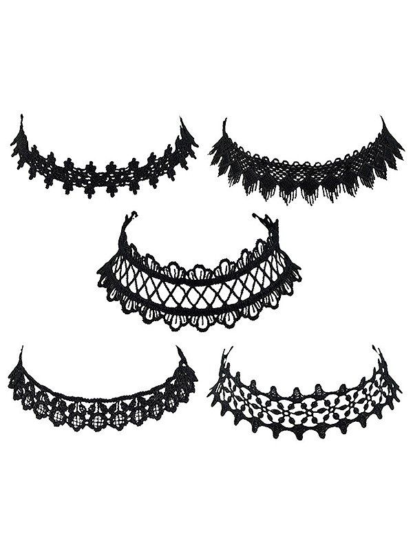 

Lolita Geometric Openwork Lace Choker Necklace Set, Black
