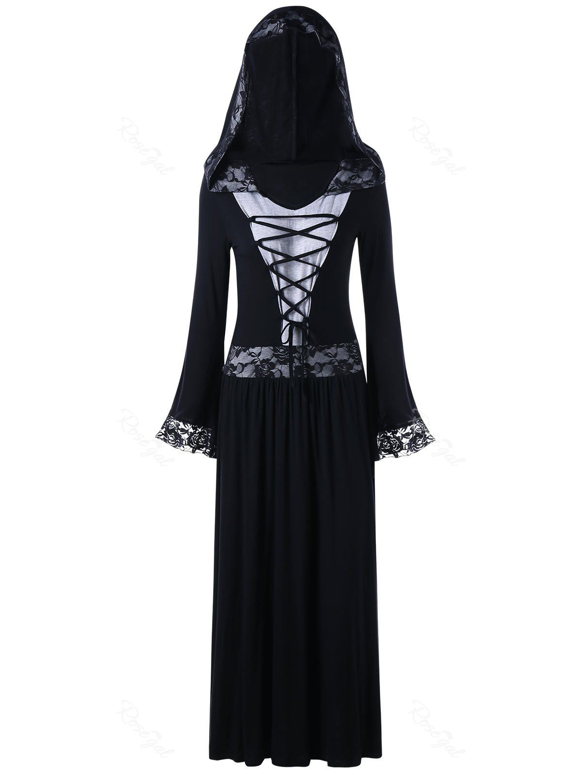 

Plus Size Lace Up Hooded Maxi Dress, Black