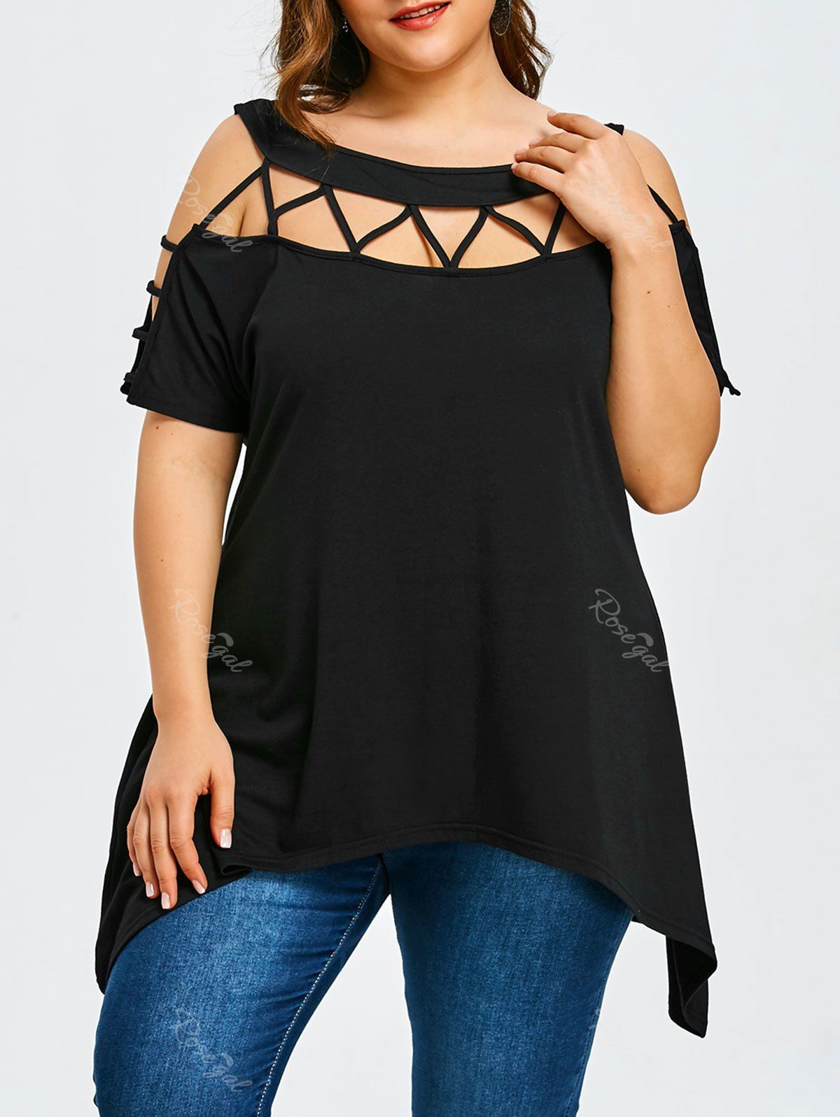 

Chevron Cut Plus Size Sharkbite T-shirt, Black