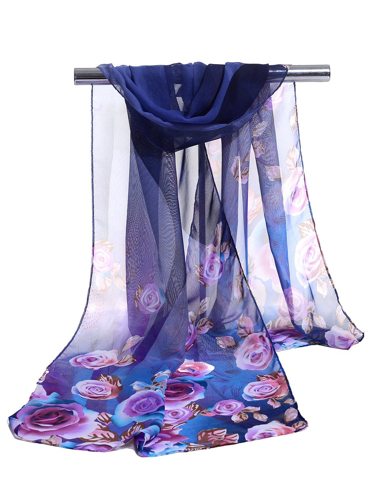 

Pretty Floral Pattern Soft Chiffon Scarf, Royal