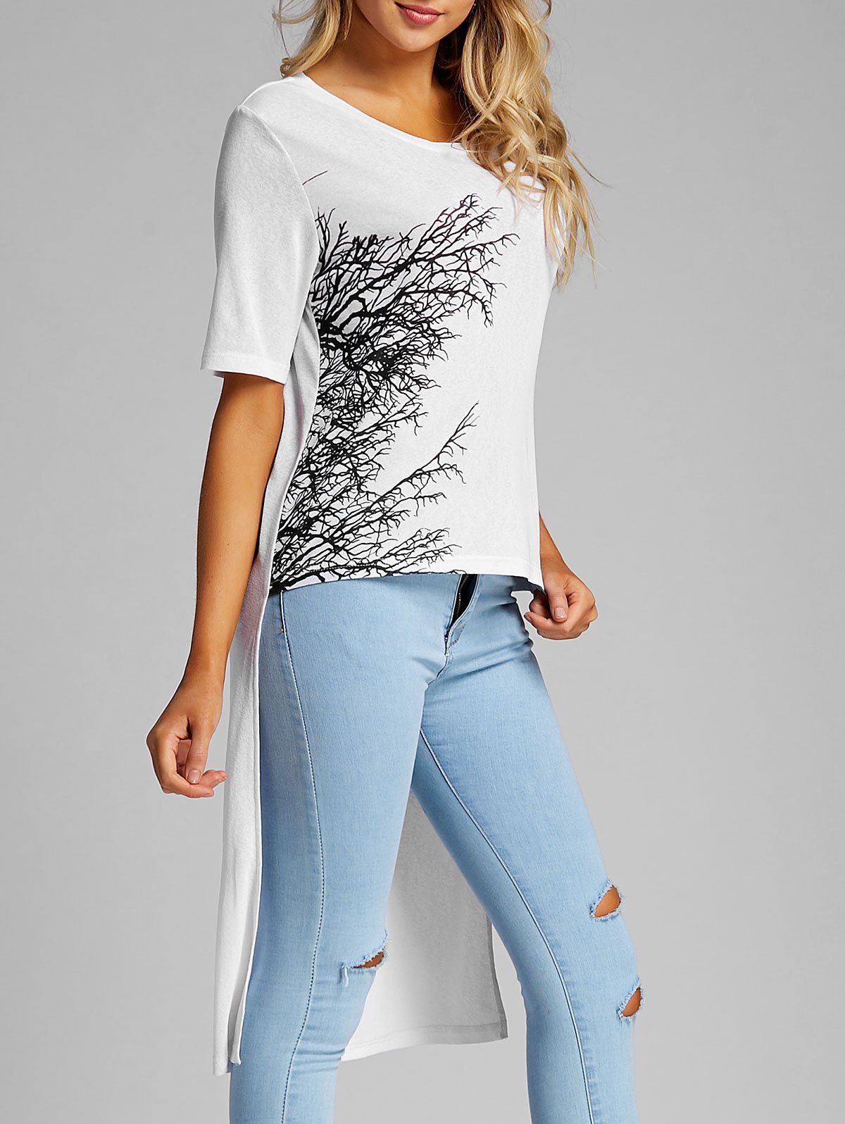 

Branch Print High Low Graphic Tee, White
