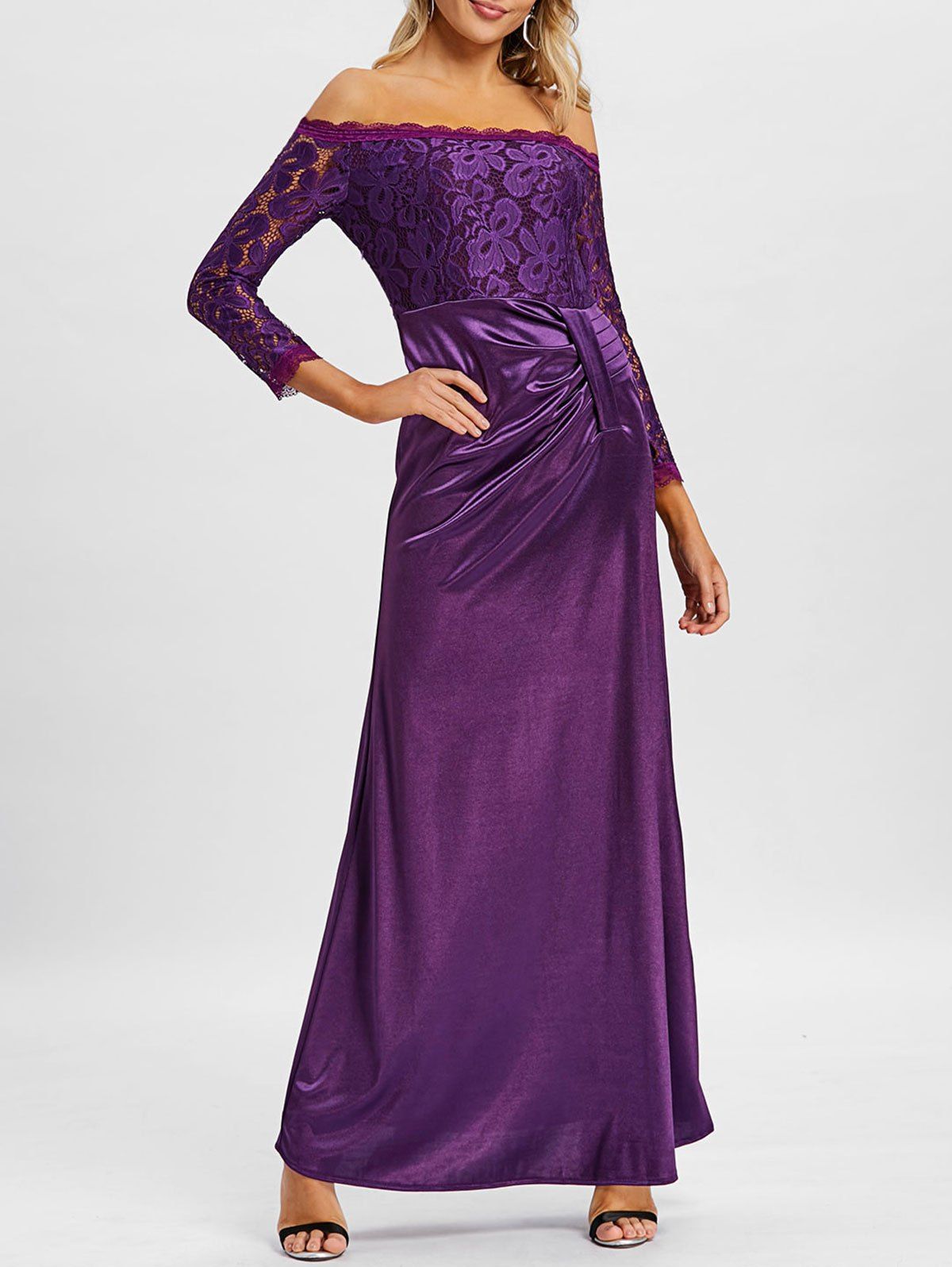 

Lace Insert Off The Shoulder Maxi Prom Dress, Violet