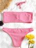 Ensemble Bikini Bandeau Côtelé - Rose  M