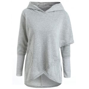 

Long Sleeve Asymmetrical High Low Pullover Hoodie, Gray
