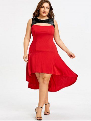 

Plus Size Two Tone High Low Dress, Red