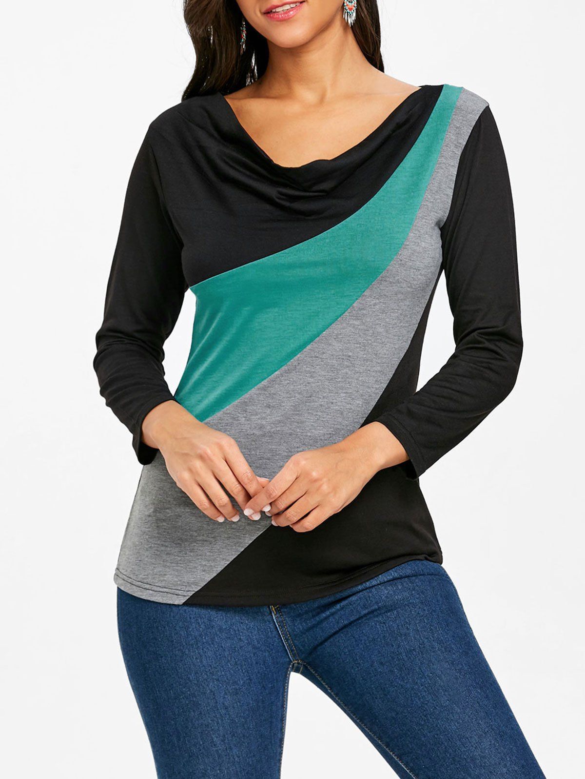 

Color Block Long Sleeve T-shirt, Colormix