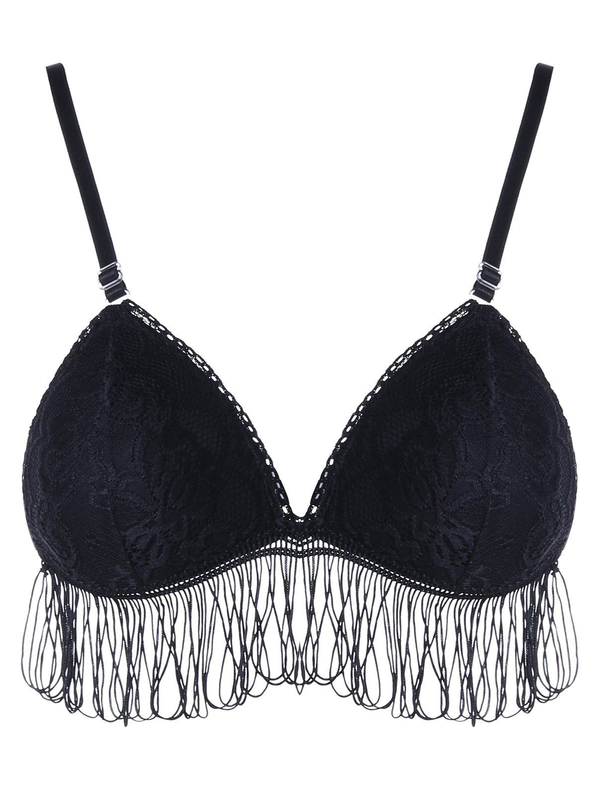 

Full Cup Fringed Lace Bra, Black