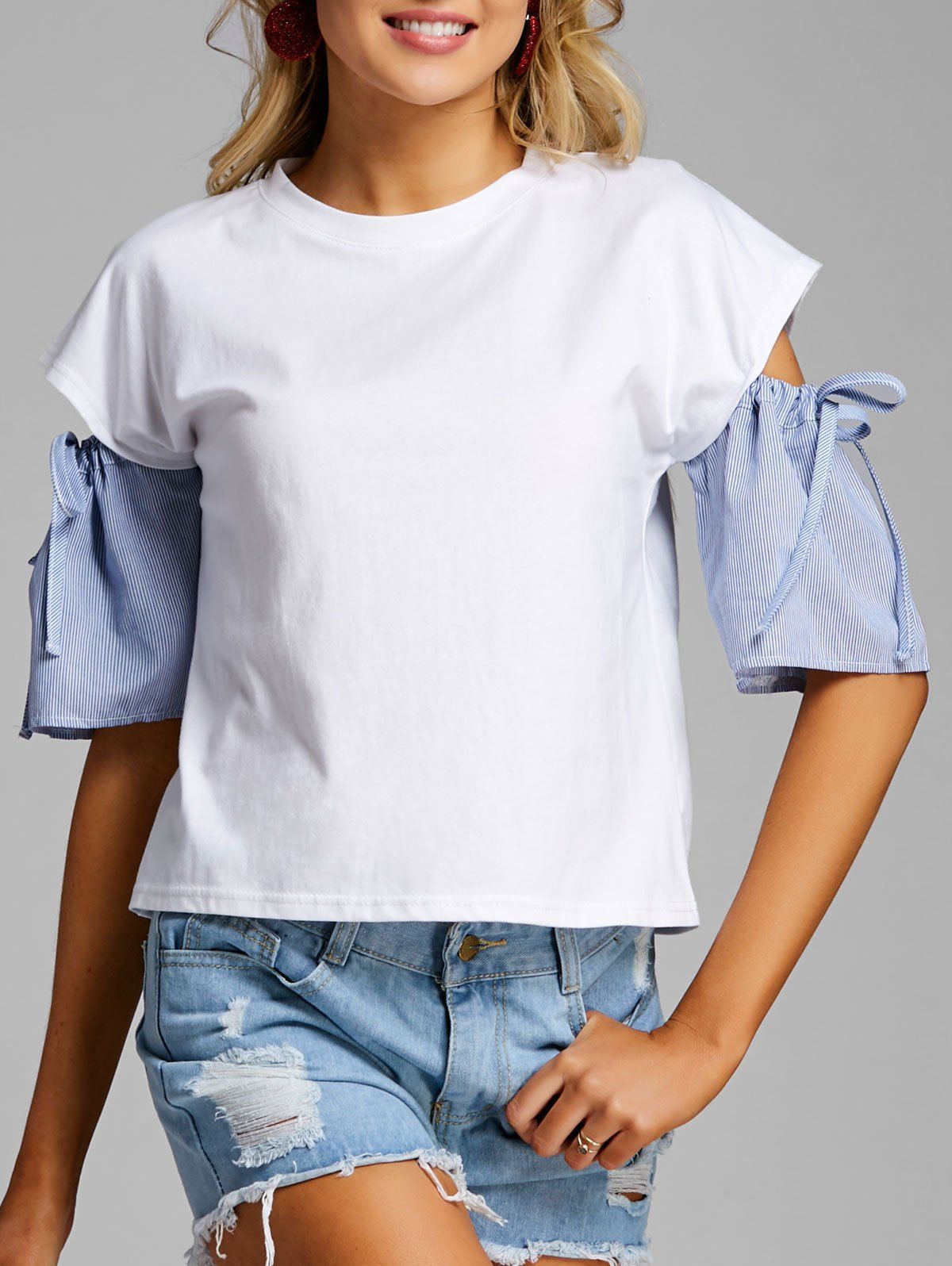 

Stripe Cut Out Blouse, White
