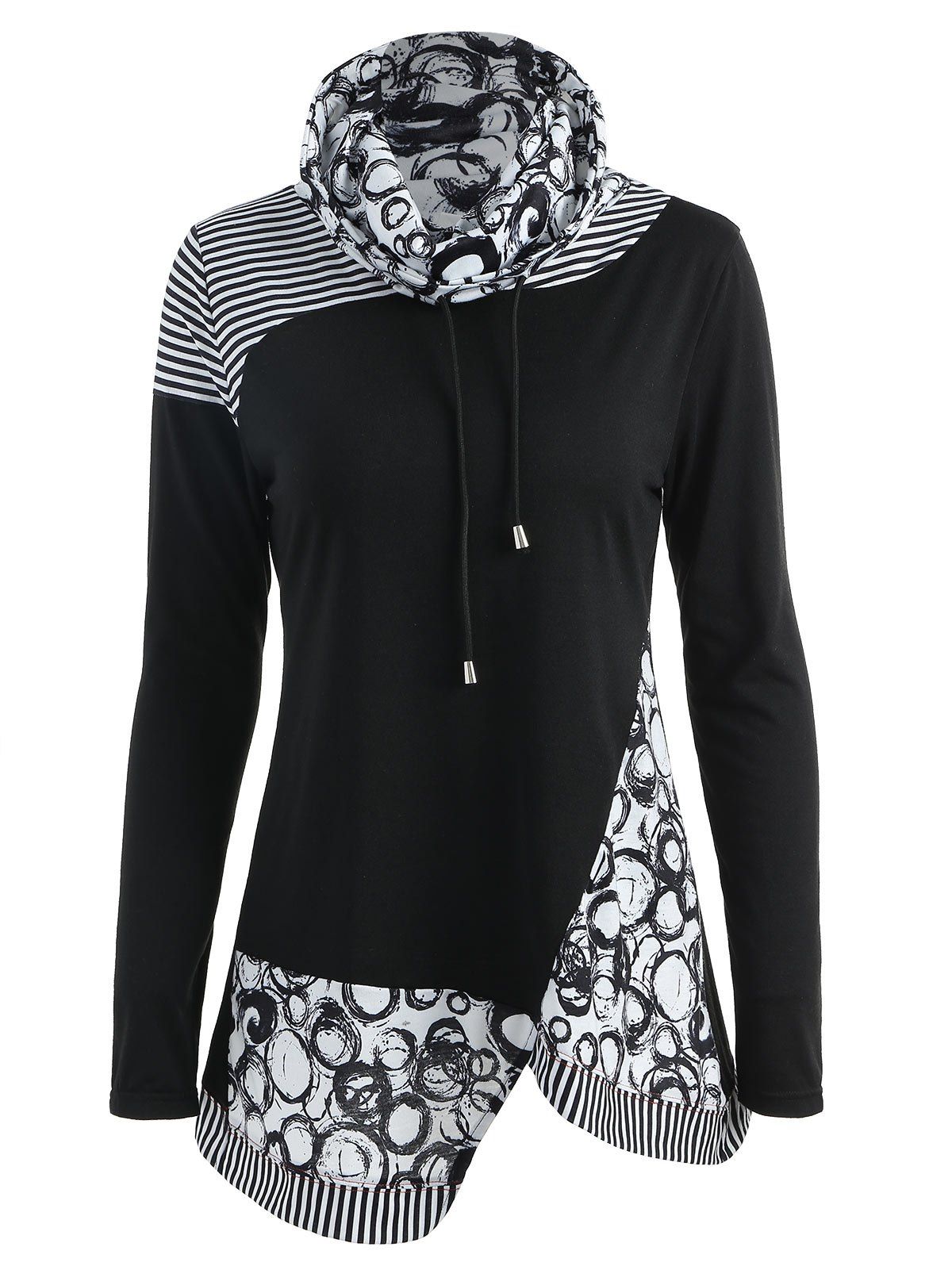 

Circle Graffiti Print Long Sleeve T-shirt, White and black