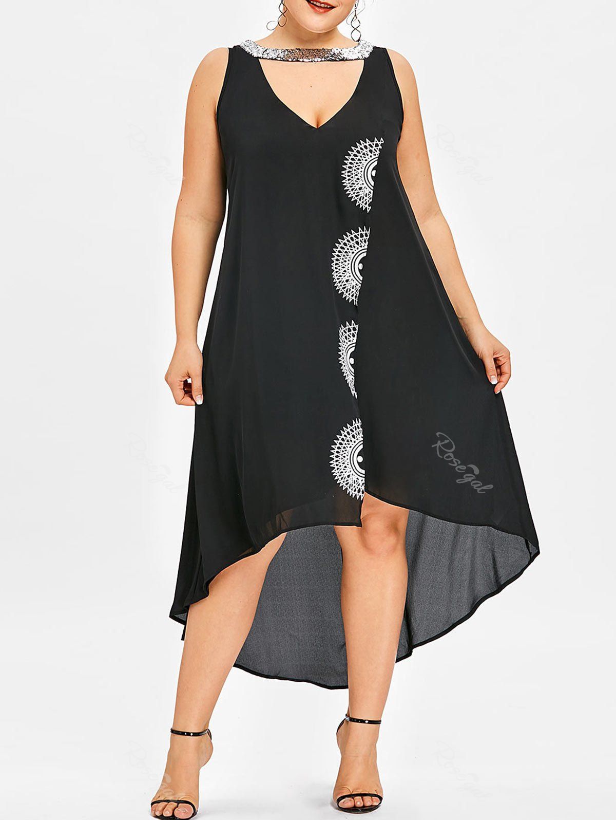 

Plus Size Glittery Cutout High Low Dress, Black