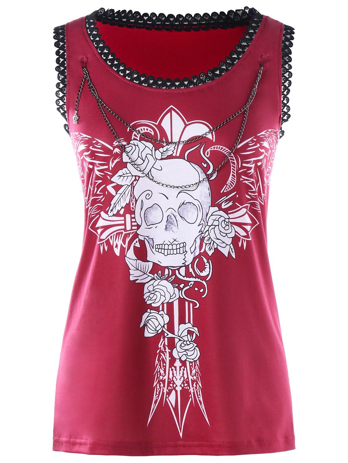 

Skull Chains Embellished Tank Top, Red