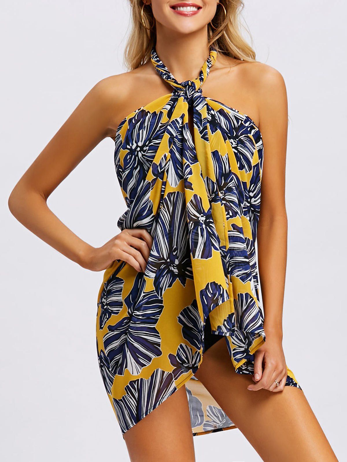 

Convertible Halter Floral Beach Dress, Yellow