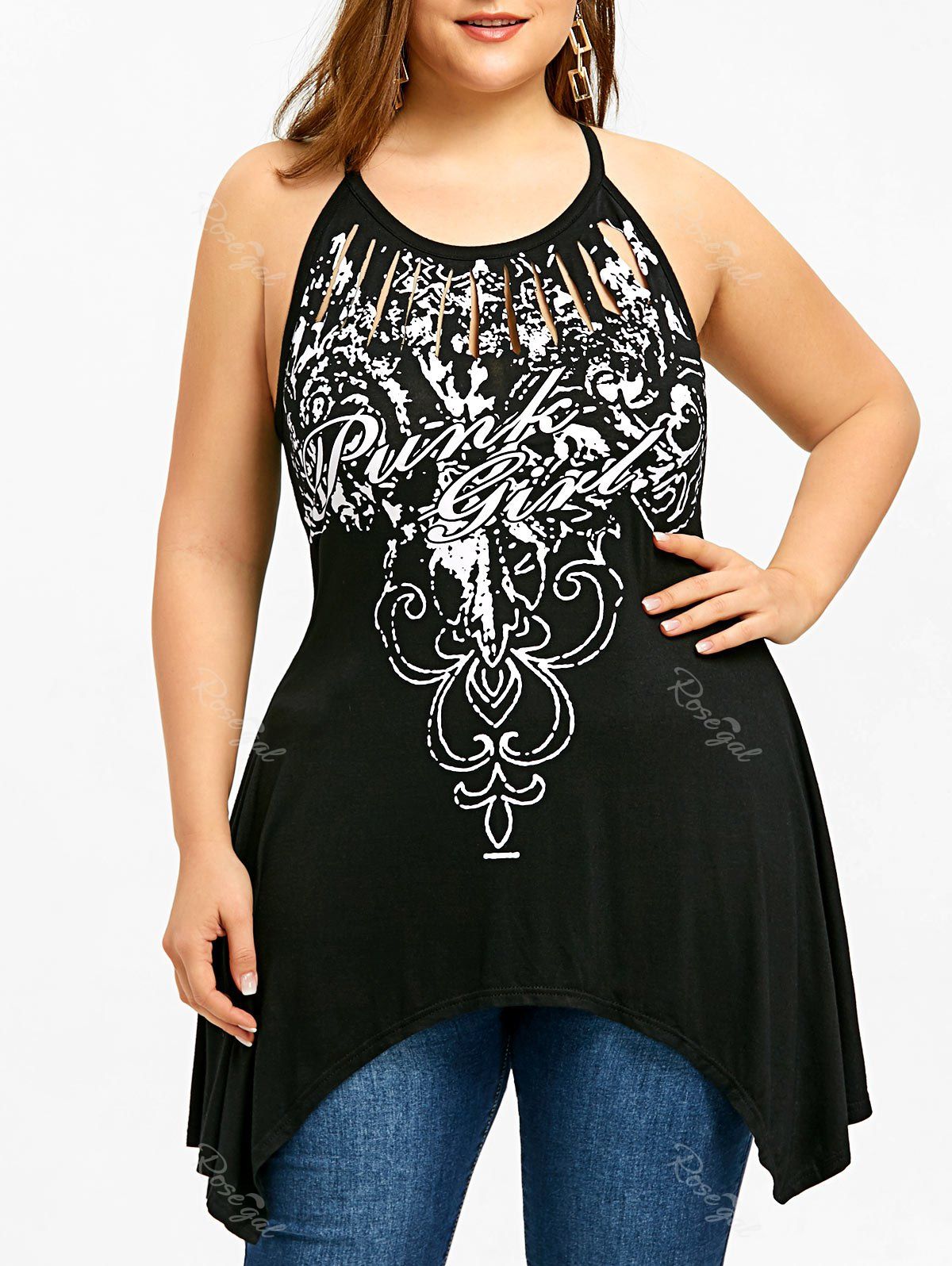 46 Off Plus Size Print Cut Out Asymmetric Tank Top Rosegal 3336