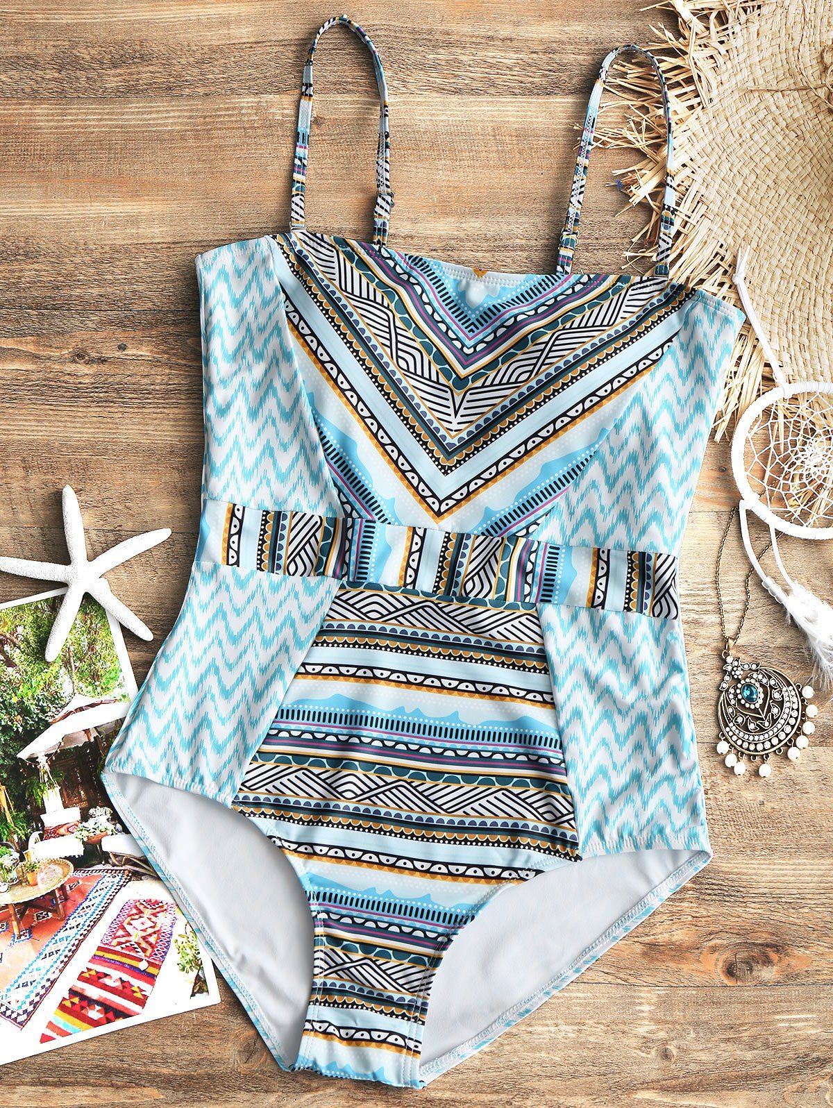 

Zig Zag Printed One Piece Swimsuit, Colormix