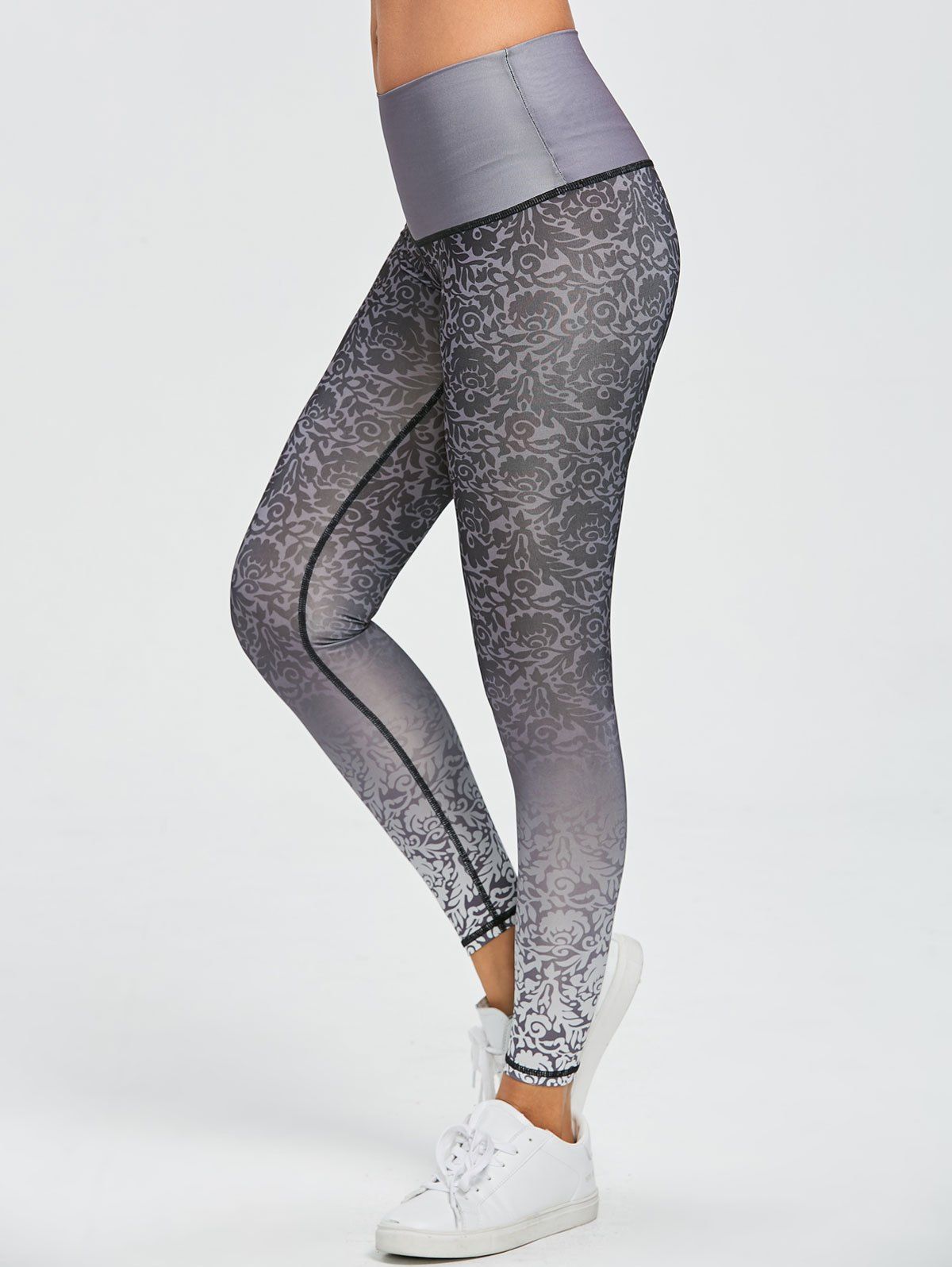 

Active Brocade Ombre Print Tights Leggings, Grey and white