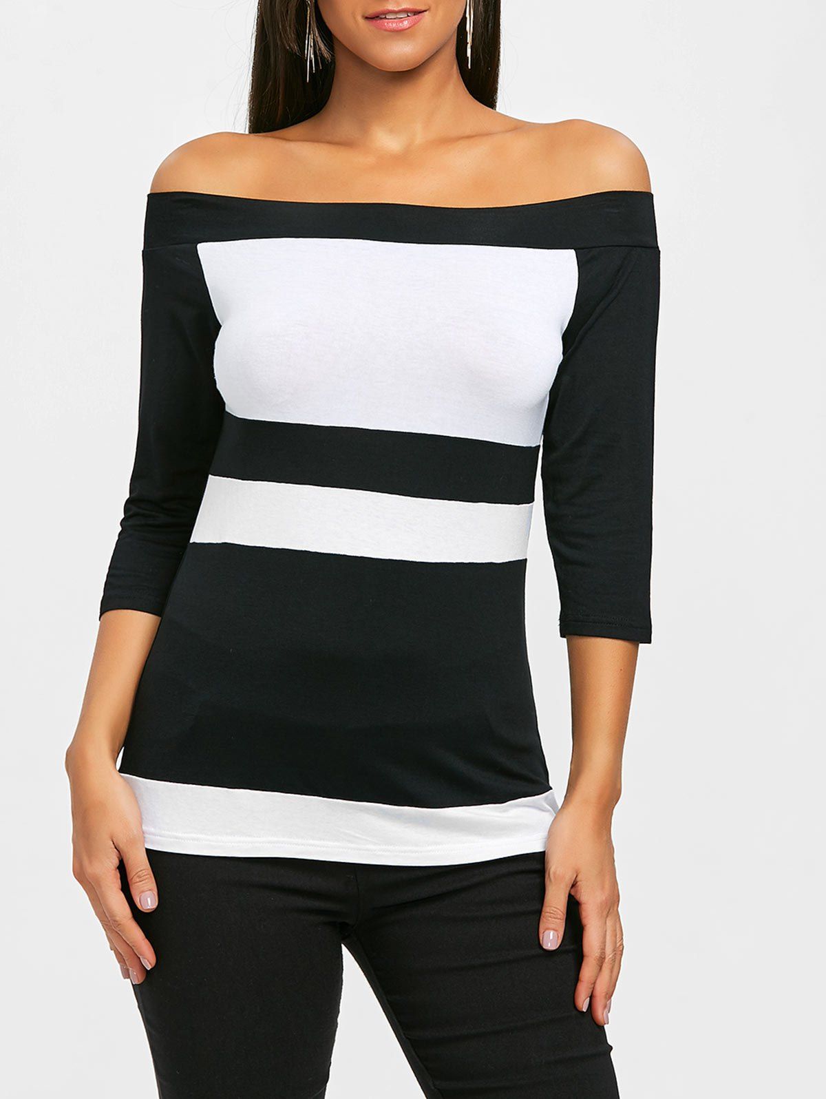 

Contrast Off Shoulder Top, White and black