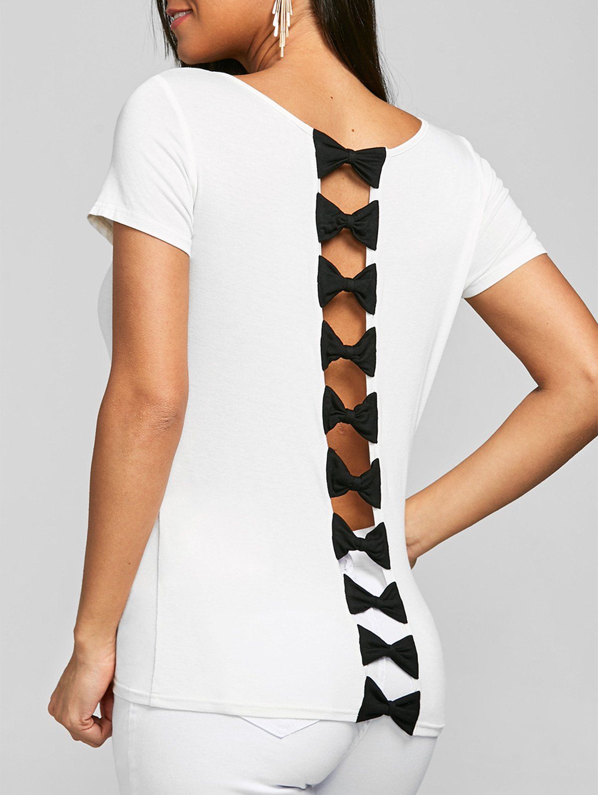 

Cutout Bow Decorated T-shirt, White