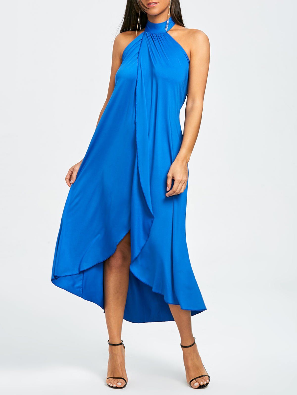 

Backless Halter Slit Beach Cover-up Dress, Blue