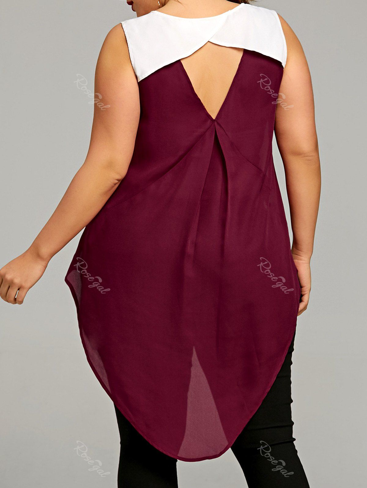 

Plus Size Keyhole Back High Low Blouse, Wine red