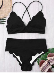 Bikini festonné à lacets -  