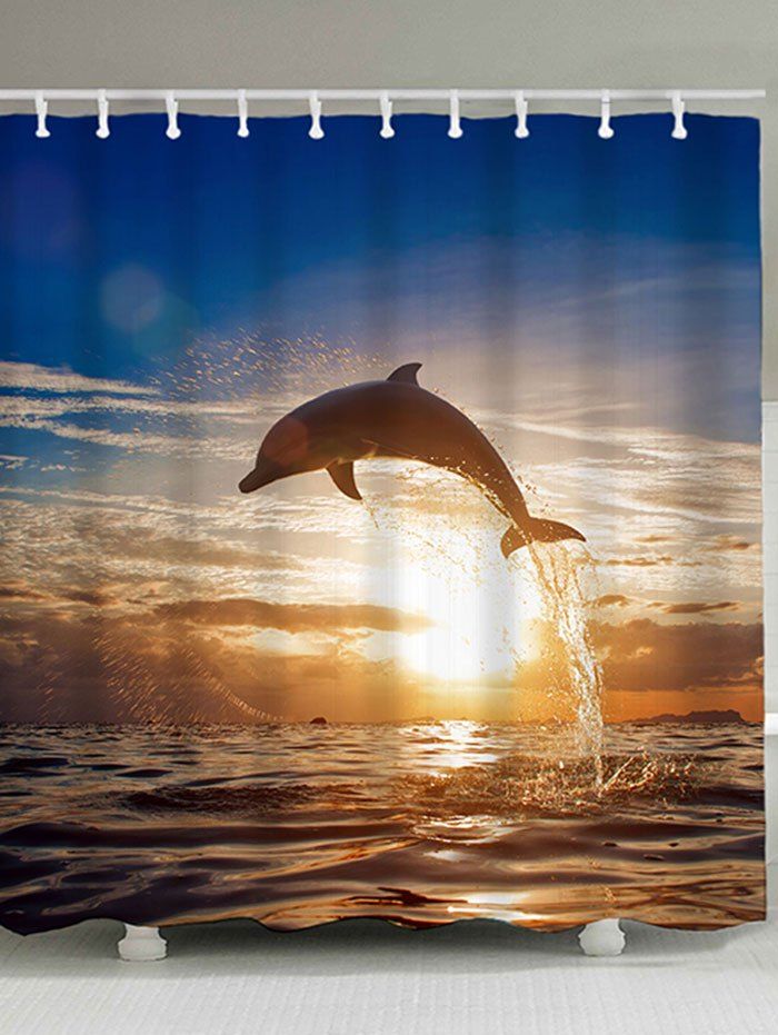 Sunset Jumping Dolphin Sea Print Bath, Cloth Dolphin Shower Curtain