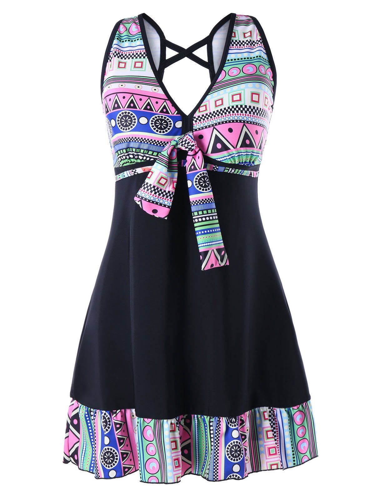 

Geometric Print Plus Size Swing Tankini, Pink
