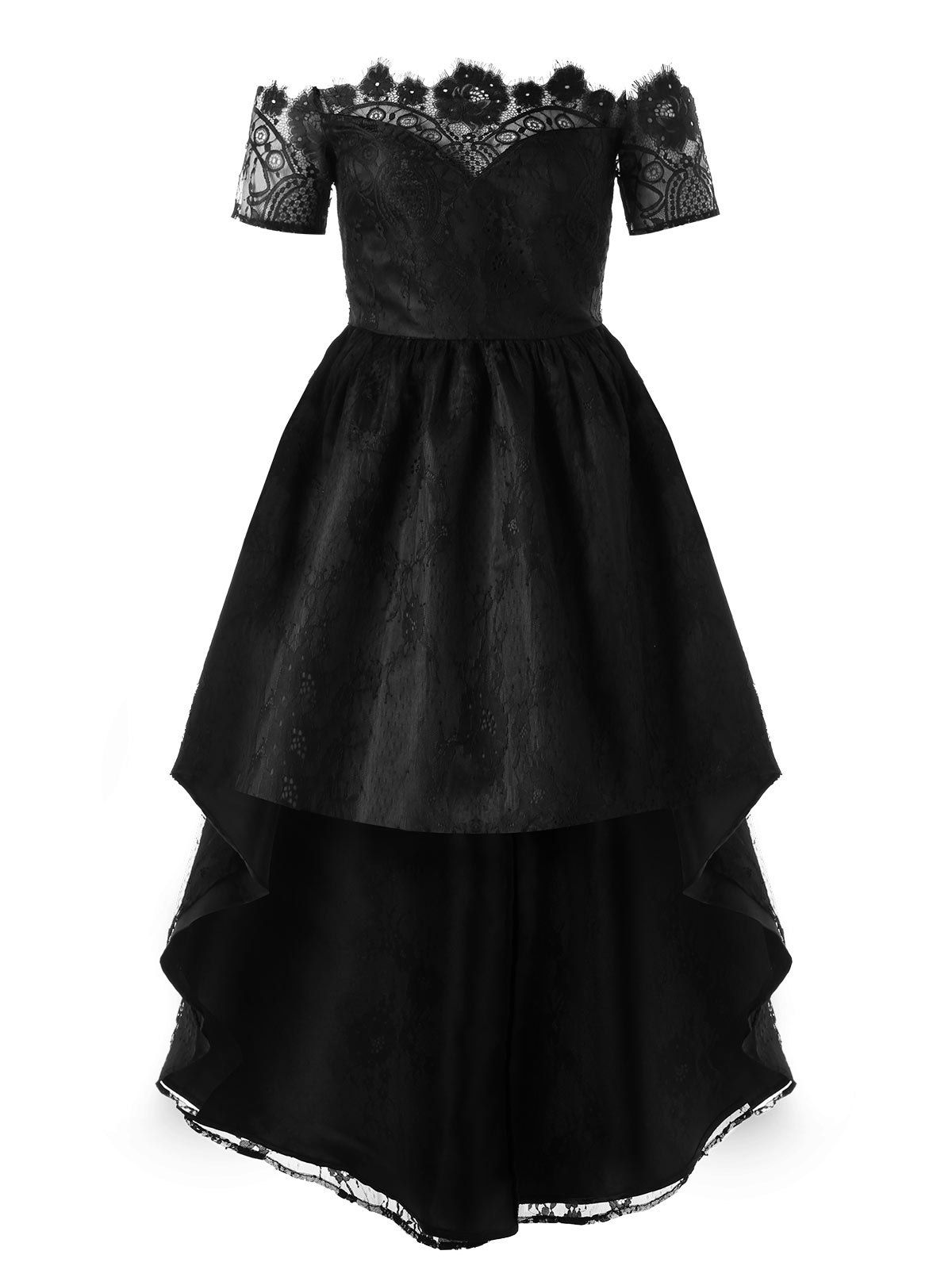 

Off The Shoulder Tiny Floral Lace Cocktail Dress, Black