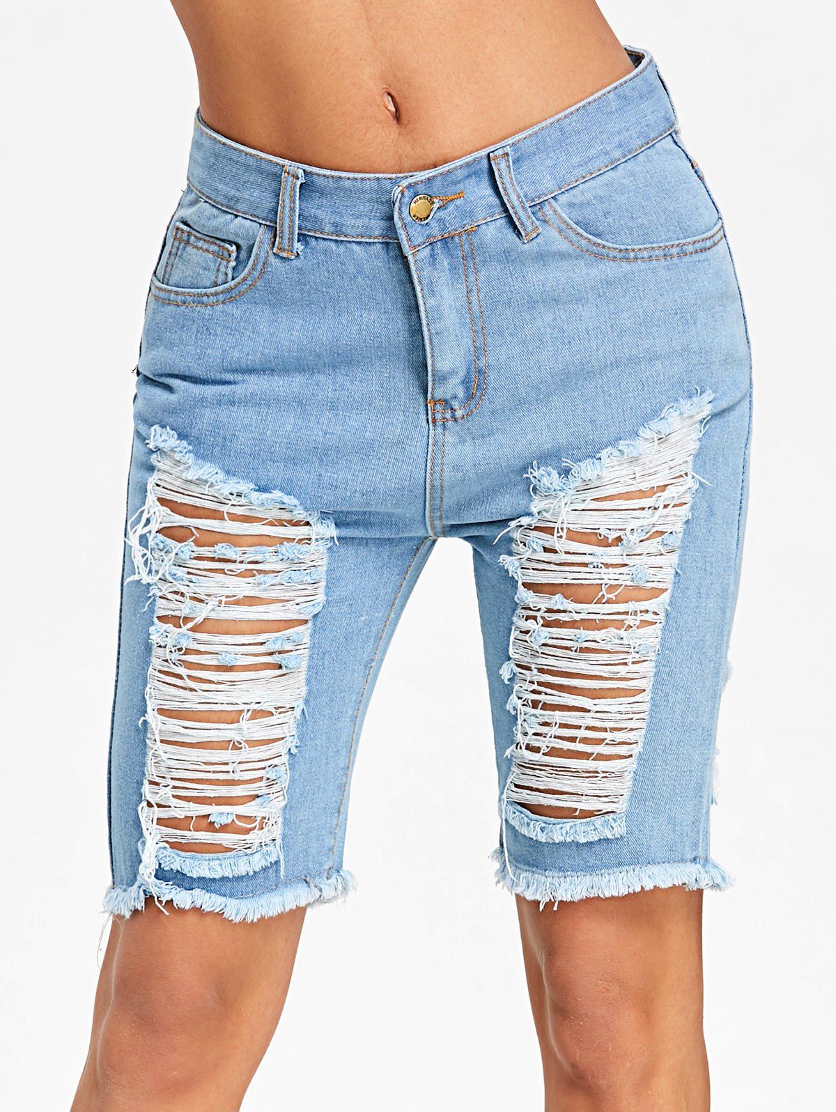 [38% OFF] High Waist Distressed Denim Shorts | Rosegal