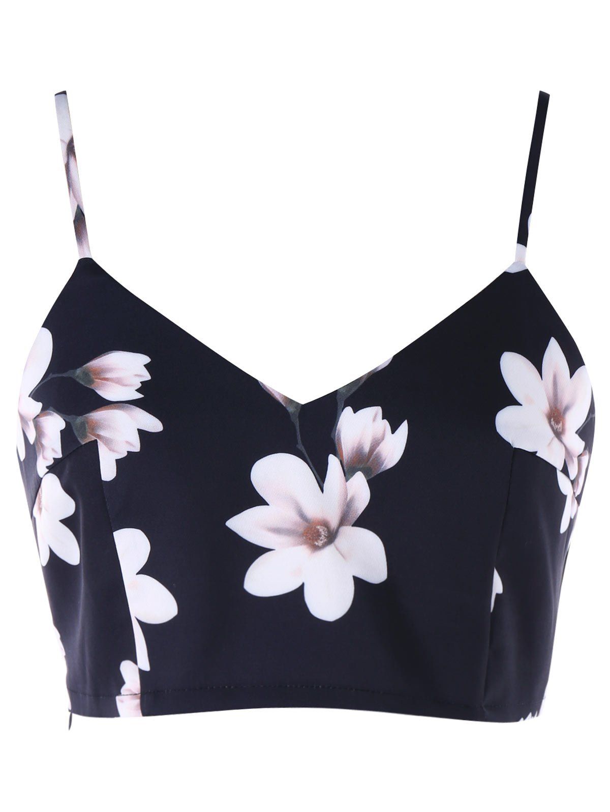 

Floral Print Spaghetti Strap Crop Tank Top, Black