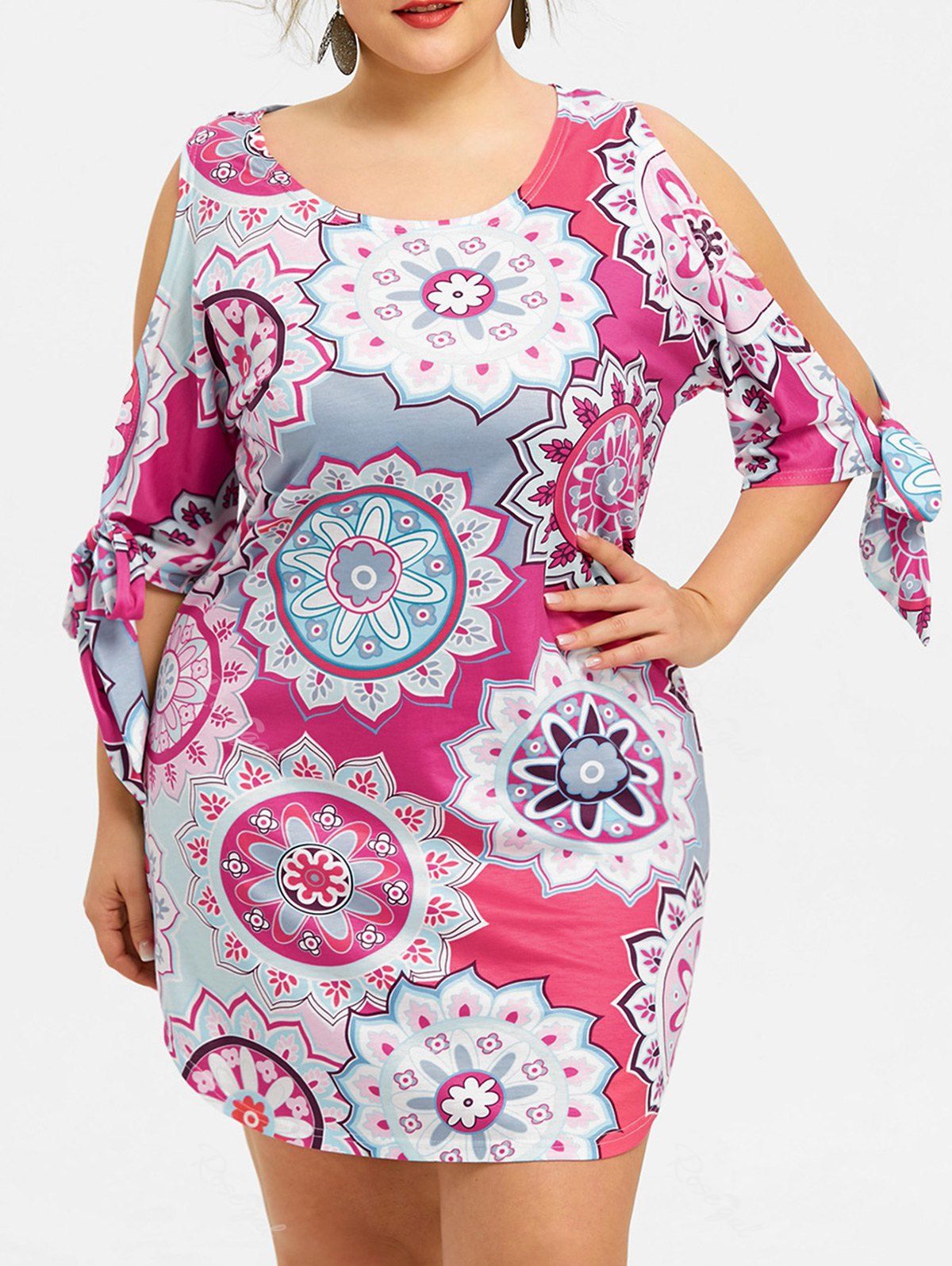 

Plus Size Print Cut Out Sleeve Dress, Colormix