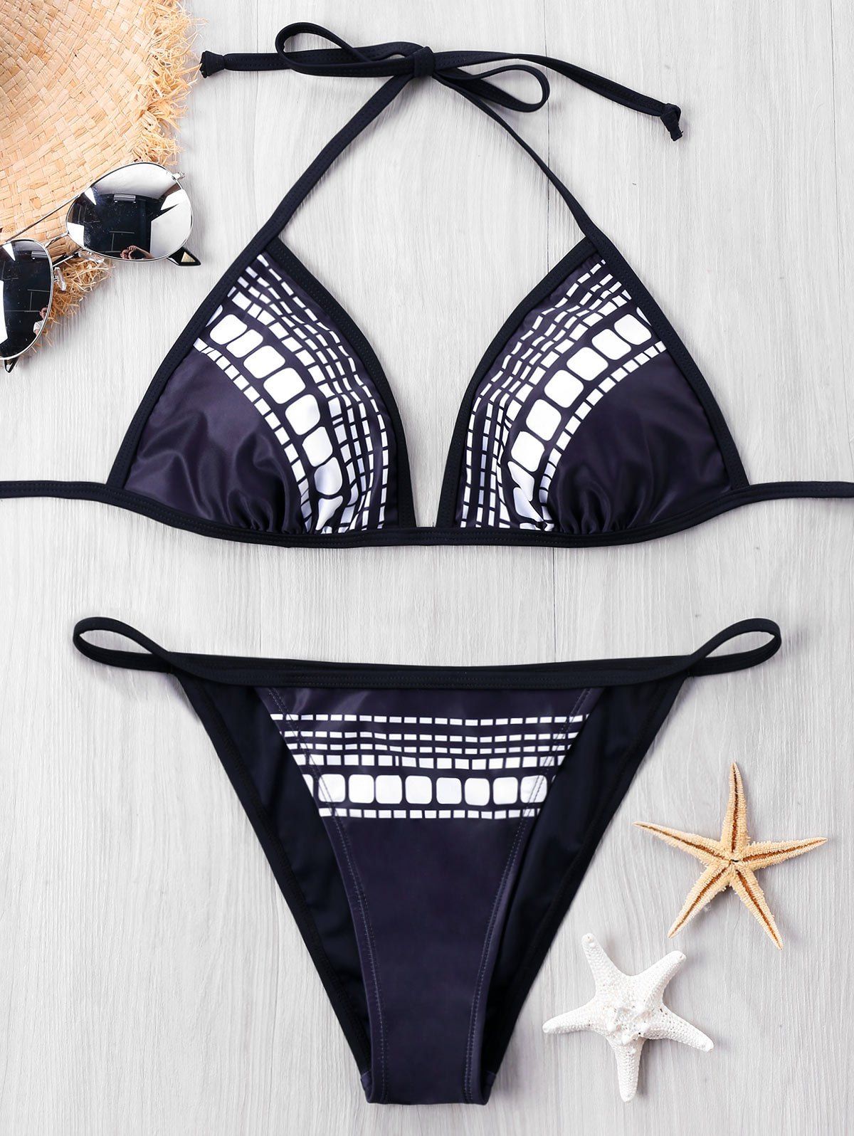 

Geometric Print Halter Bikini Set, Colormix