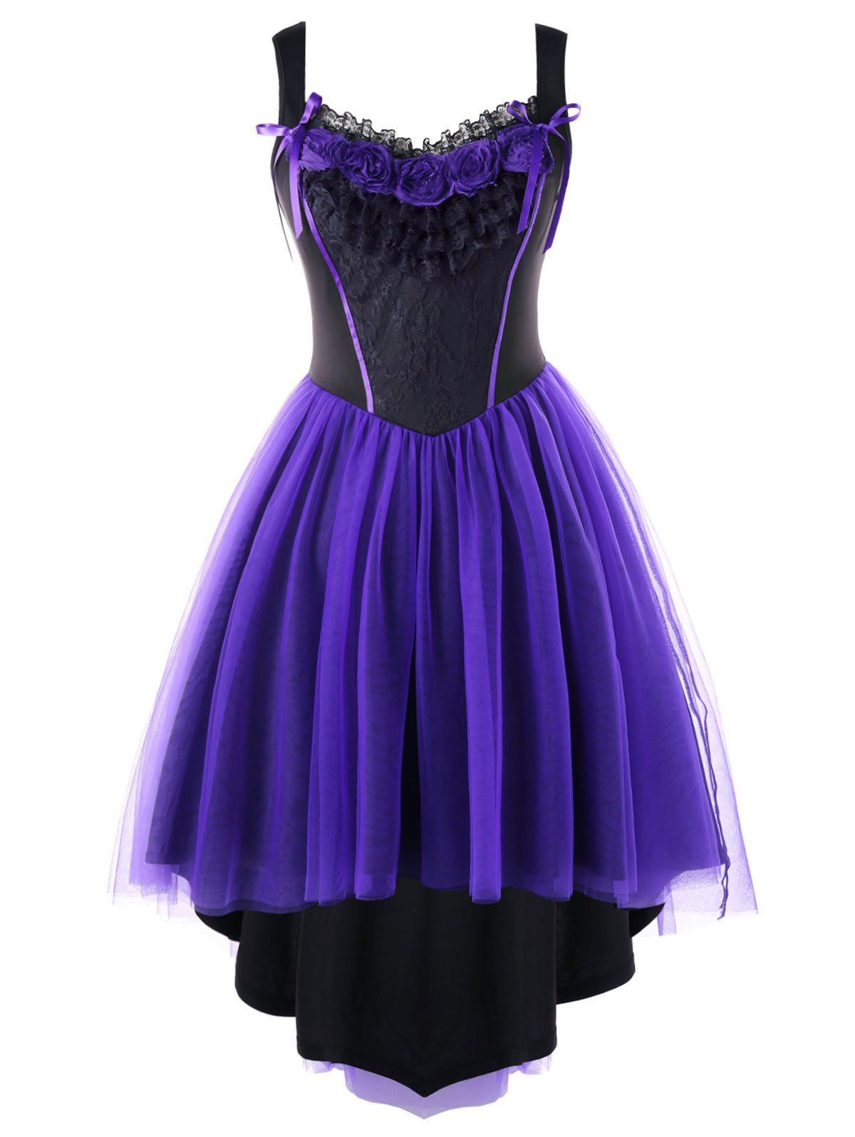 

Plus Size Two Tone Tulle Retro High Low Dress, Black and purple