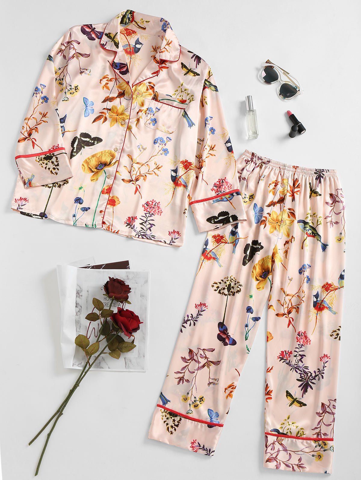 

Butterfly Two Piece Satin Sleep Set, Colormix