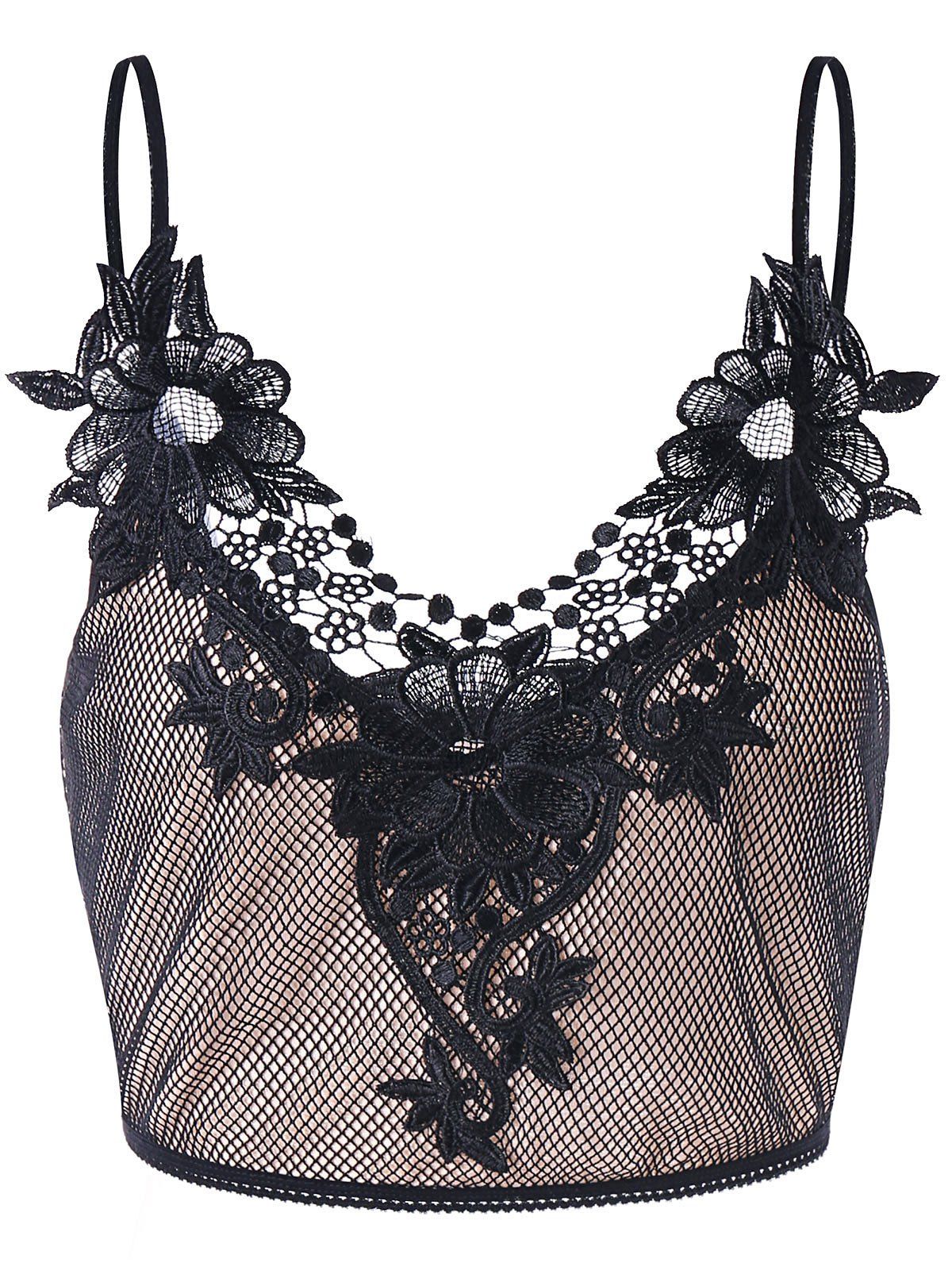 

Fishnet Lace Crop Tank Top, Black