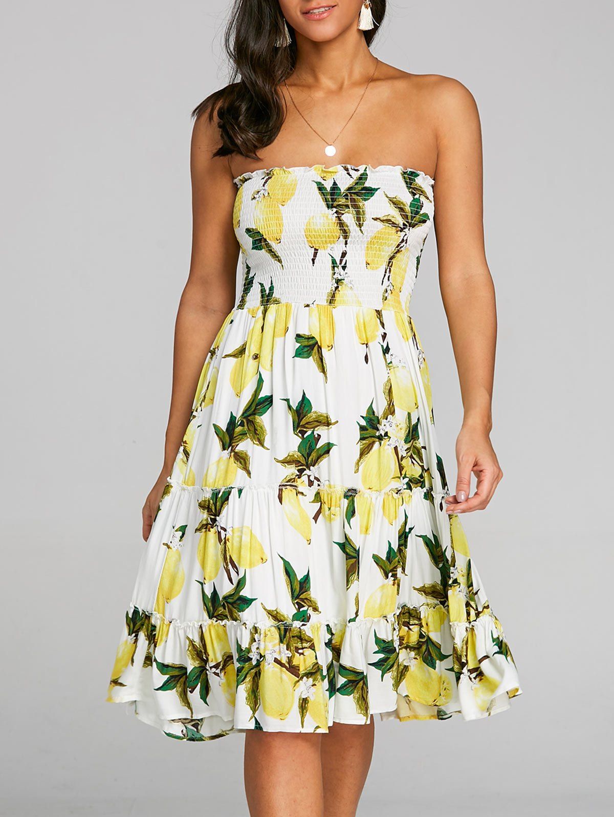 

Lemon Printed Bandeau Dress, Yellow