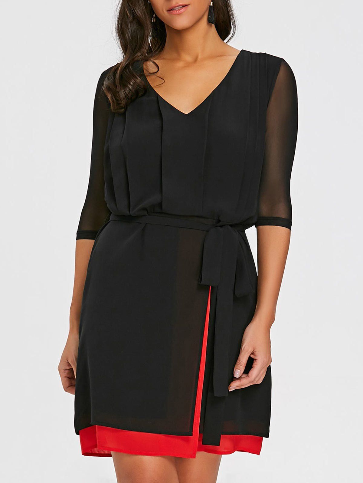 

High Split Mini Chiffon Dress With Briefs, Black