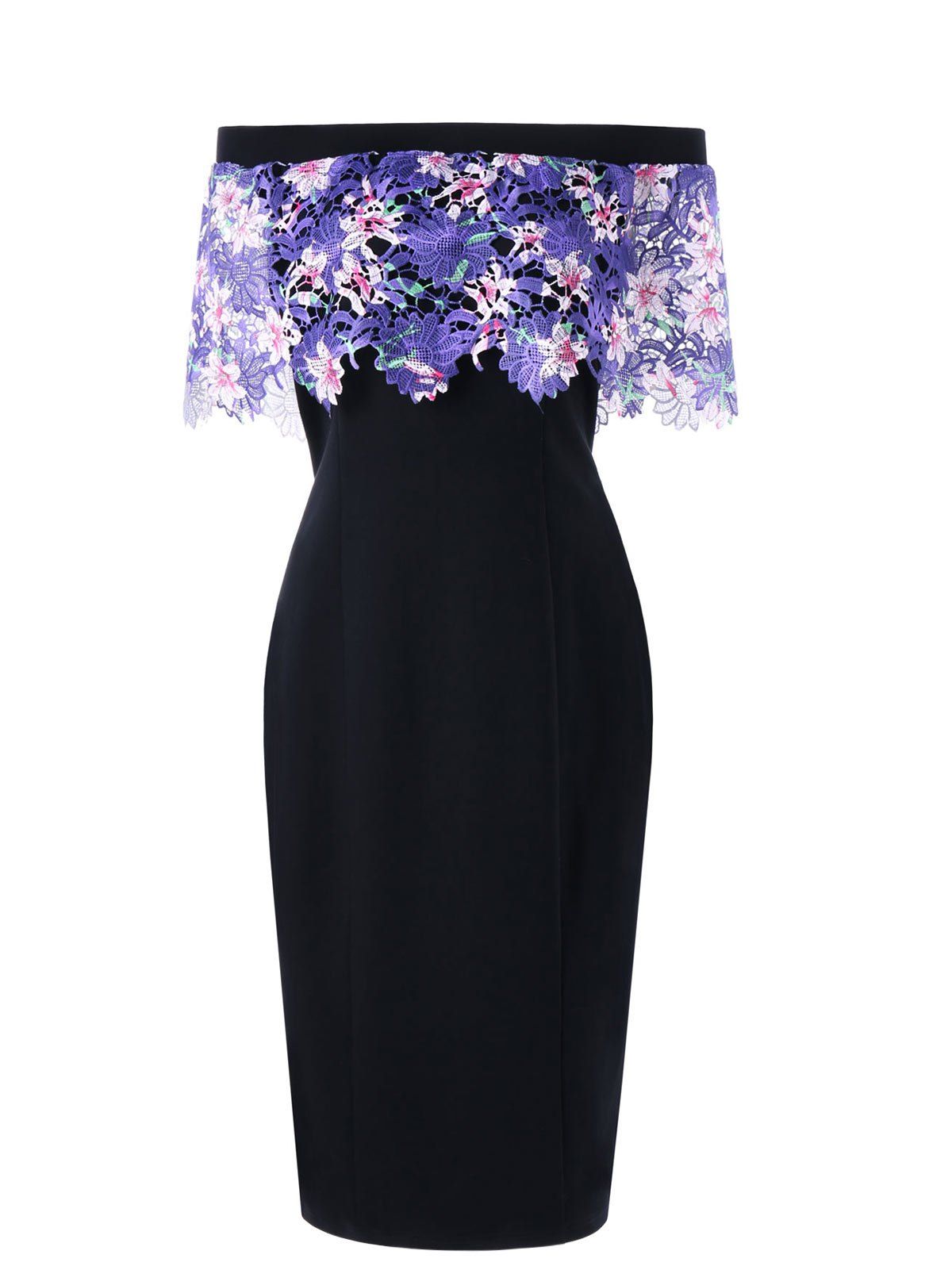 

Plus Size Crochet Off Shoulder Pencil Dress, Black