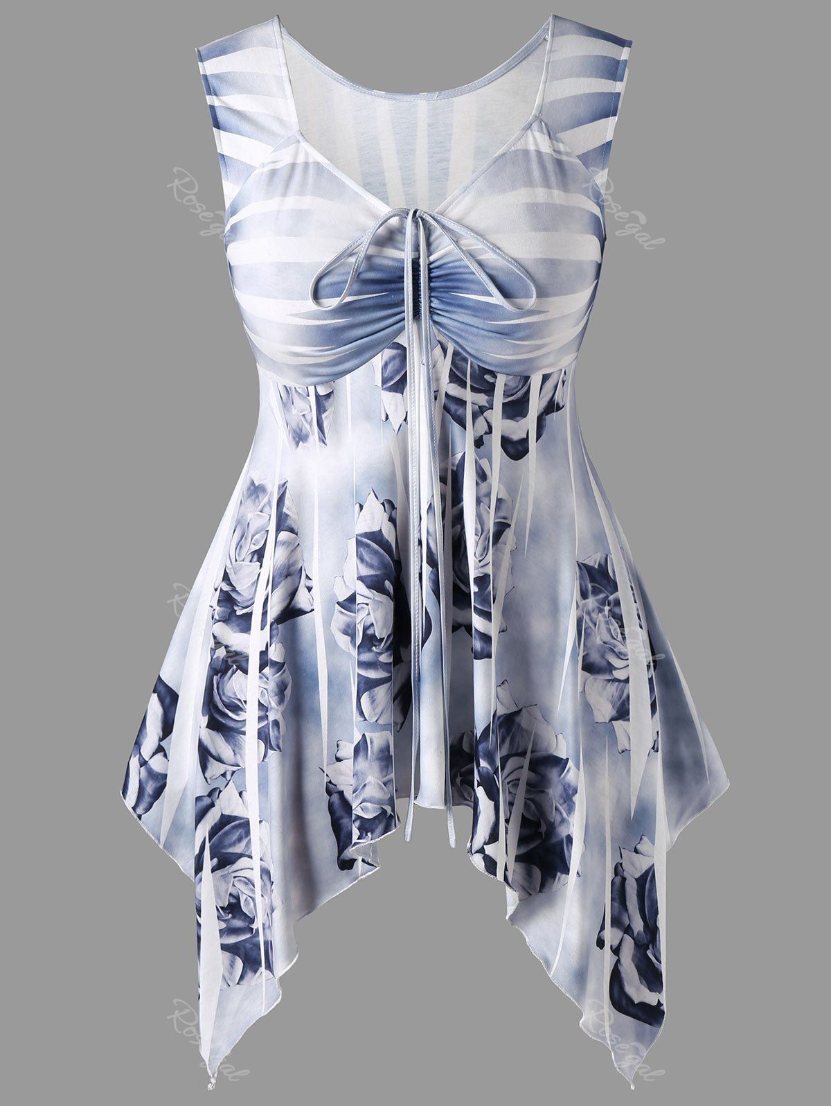 

Plus Size Striped Floral Handkerchief Top, Colormix