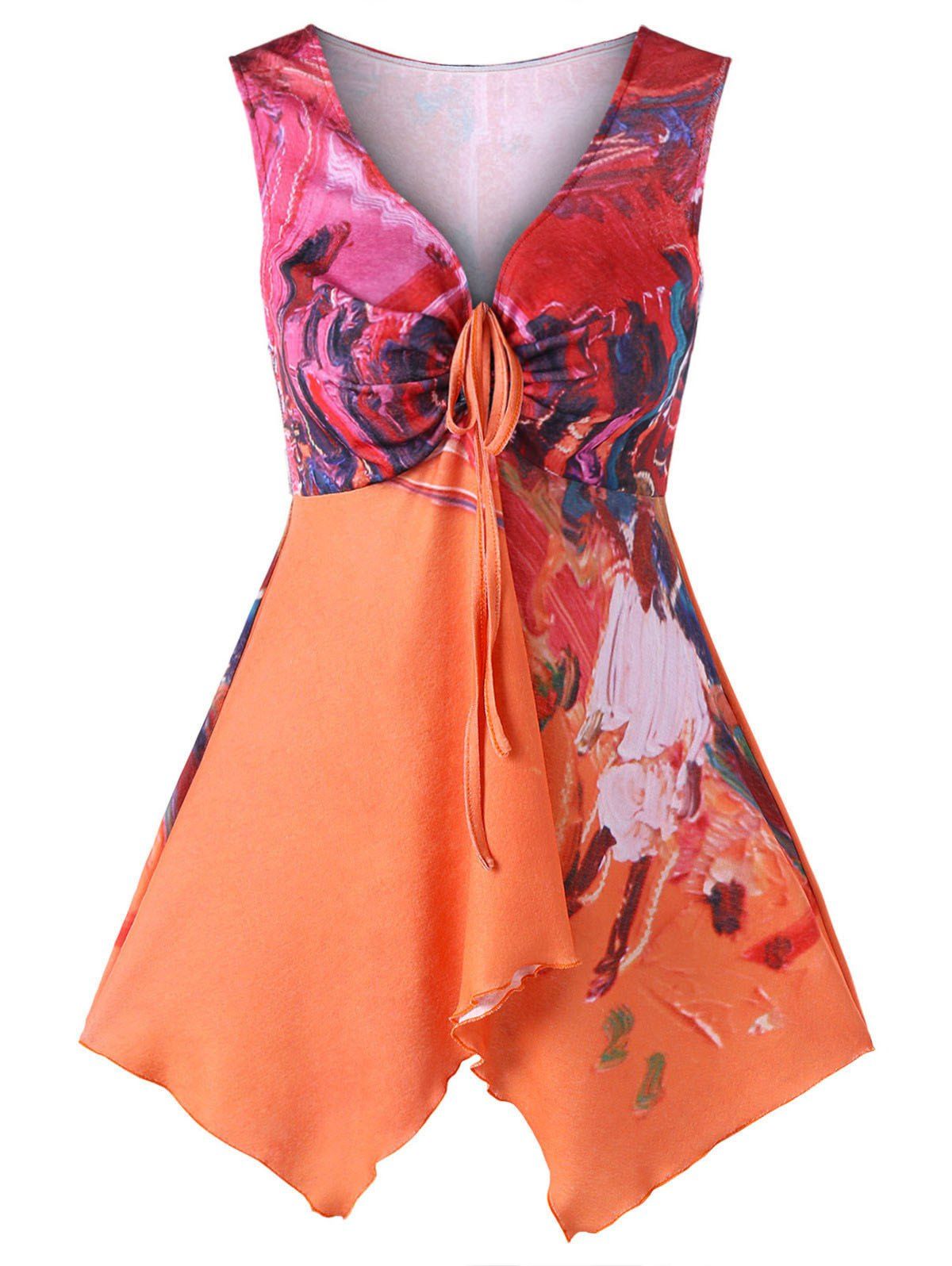 

Ruched Flared Abstract Print Tank Top, Colormix
