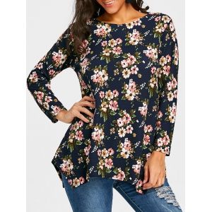 

Tiny Flower Print Long Sleeve T-shirt, Purplish blue