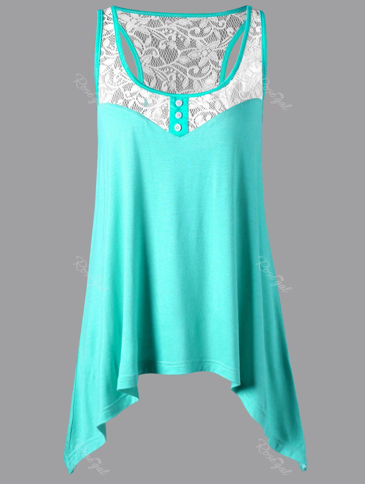 

Lace Panel Plus Size Sharkbite Tank Top, Mint green