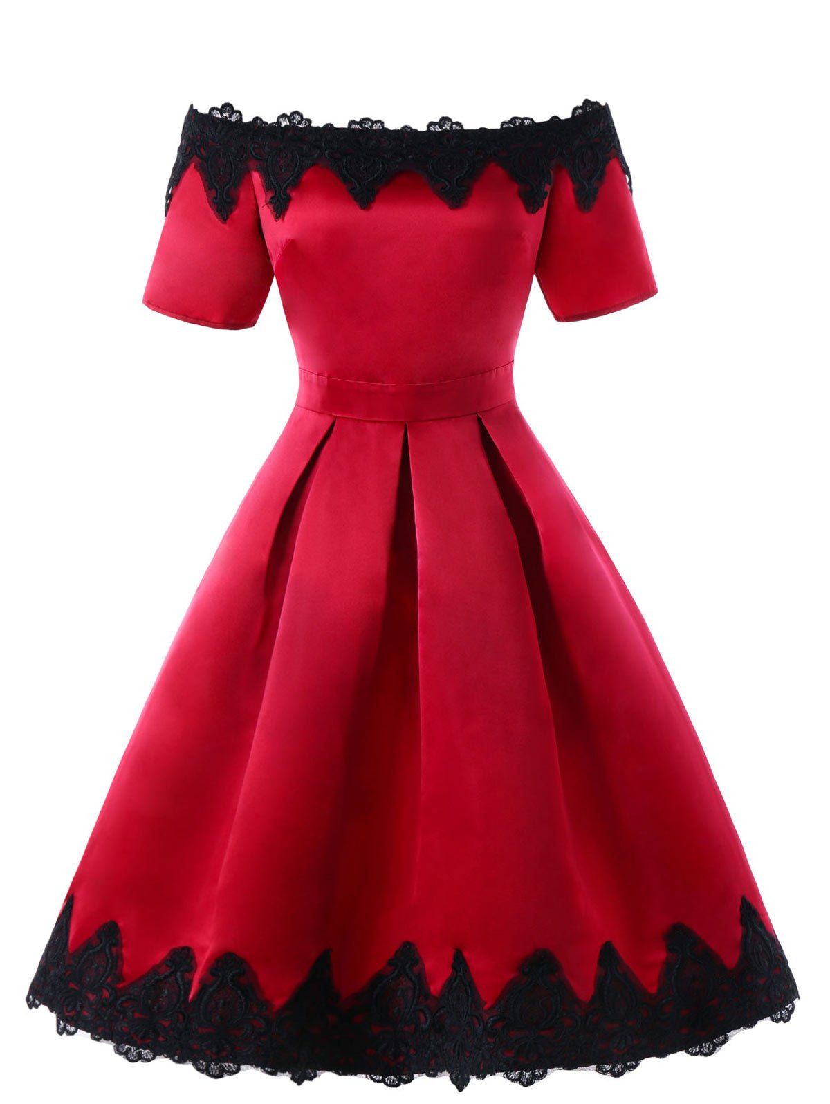 [60% OFF] Lace Trim Off The Shoulder Vintage Dress | Rosegal