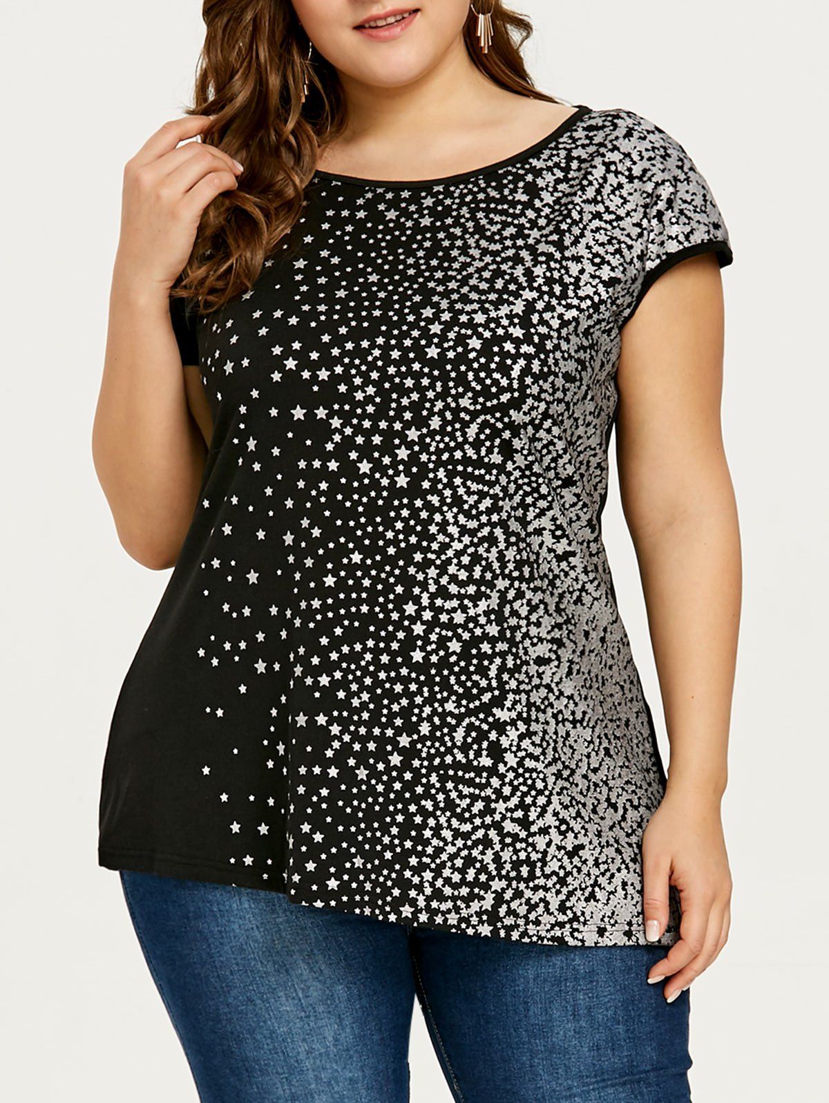 [60% OFF] Plus Size Stars T-shirt | Rosegal