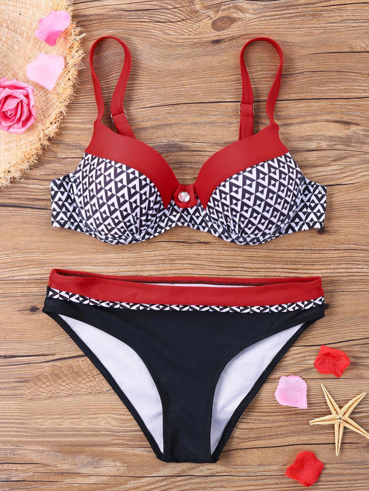 2019 plus size padded contrast trim bikini set