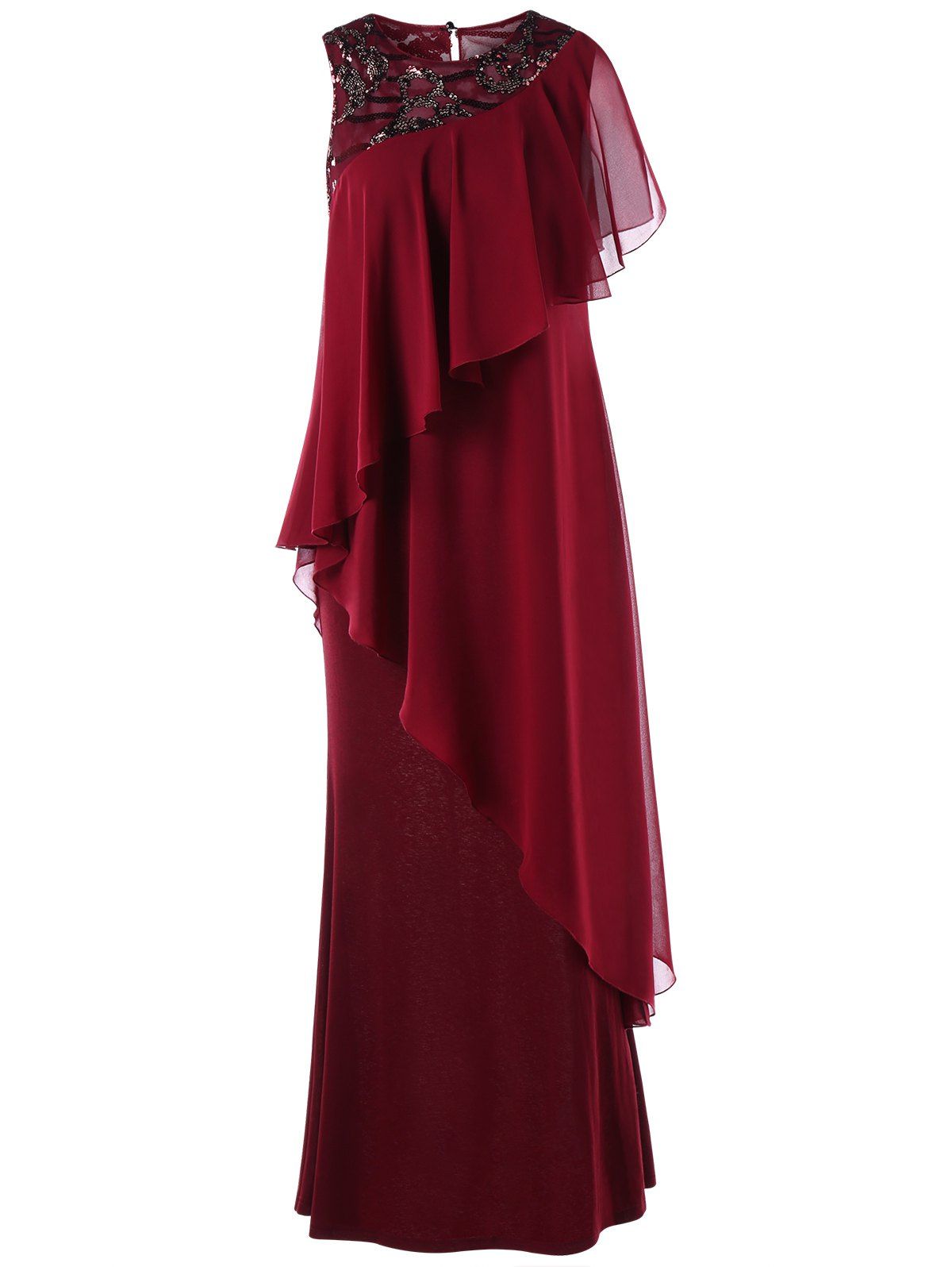 

Sleeveless Tiered Formal Maxi Dress, Burgundy