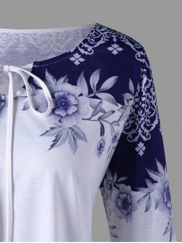 

Plus Size Print Flare Sleeve T-shirt, Blue and white