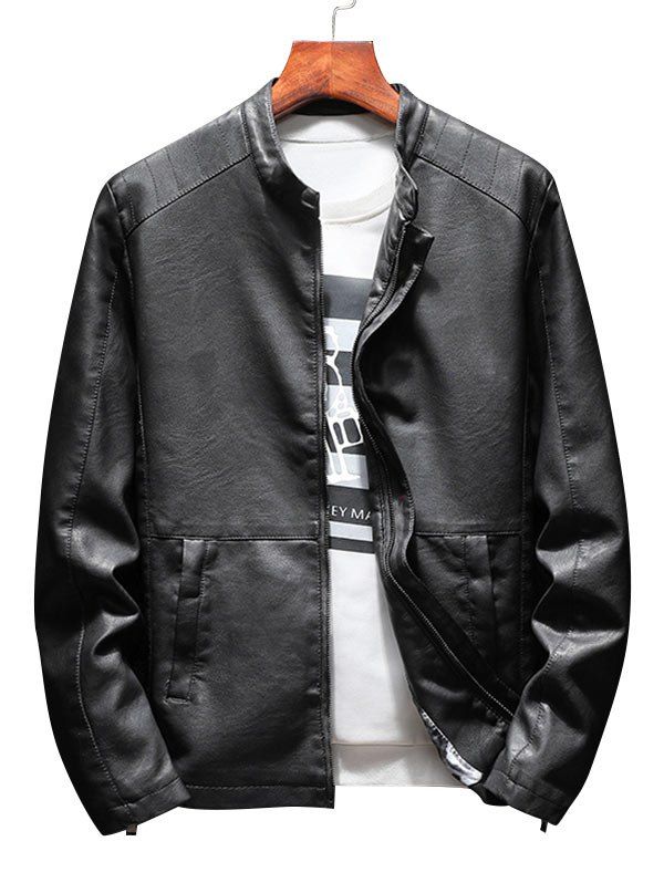 

Zip Up Casual Faux Leather Jacket, Black