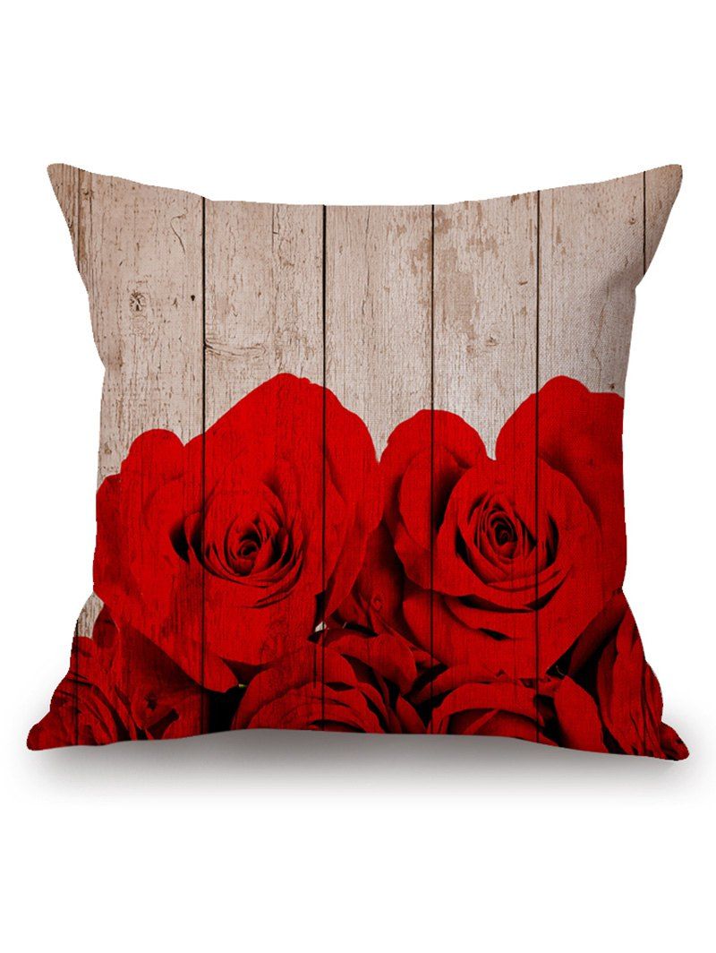 

Rose Flower Wood Board Print Throw Pillow Case, Colormix